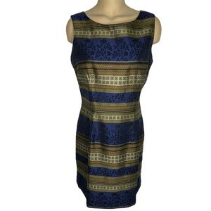 JOHN ROBERTS Sheath Dress Sleeveless Navy Floral with Abstract Stripes Size 10